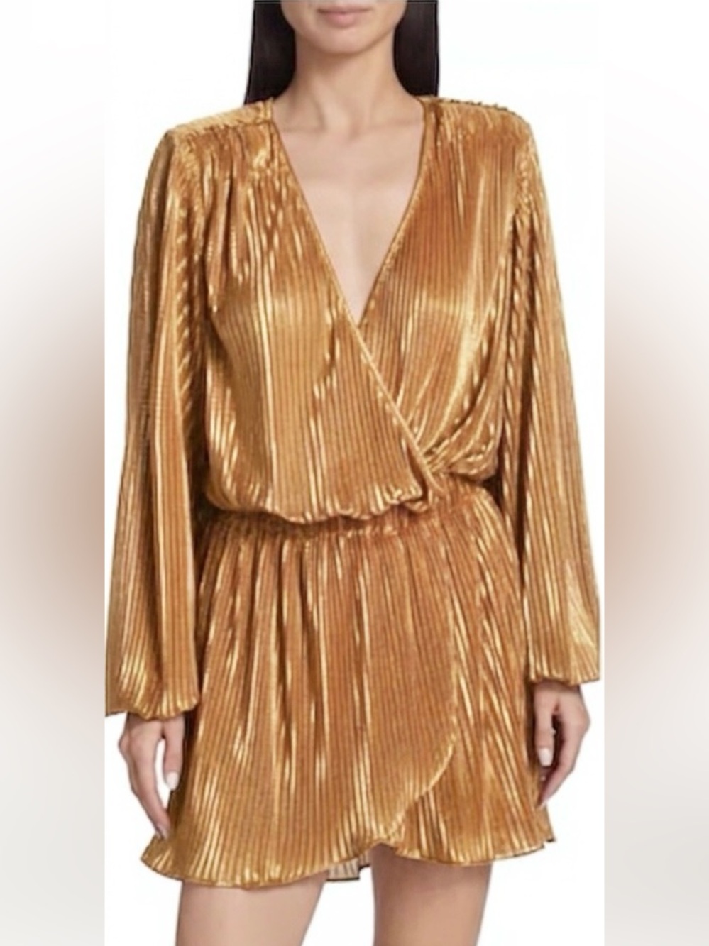 RAMY BROOK joanna plissé long sleeve mini dress